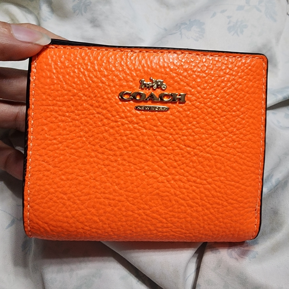 Coach Neon, Bright, Flourecent Orange Leather Snap Wallet